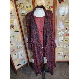 ZONDA NELLIS 2 pc Set Black Red Trapeze Cardigan Sweater Top Woven Knit Sz L